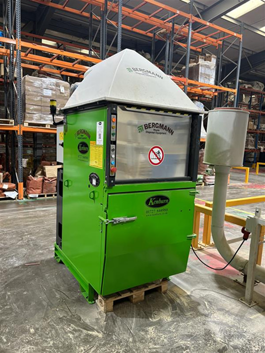 Bergmann waste baler being tested ready to be sent to a supermarket